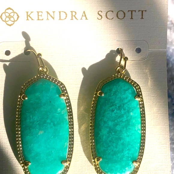 NWOT Rare & Retired Kendra Scott Elle Earrings Amazonite & Yellow Gold SO RARE! - Picture 4 of 8